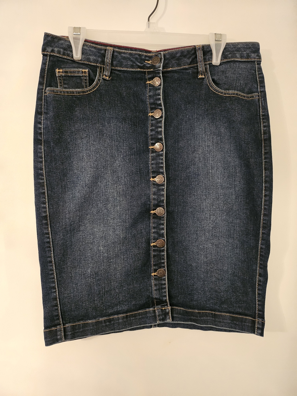 Cello Dark Blue Button-Front Denim Pencil Skirt